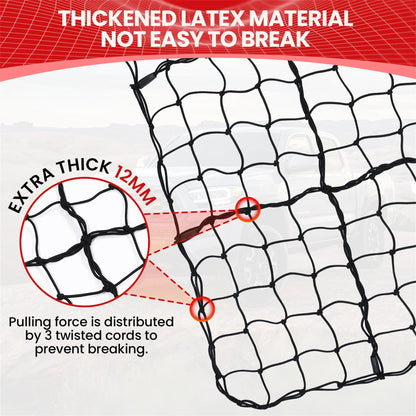 DIAMOOKY 12ft x 8ft Truck Bed Net, Universal Adjustable Elastic Mesh Organizer, Heavy Duty Cargo Net for Pickup Truck Bed, with 8 Hooks - Bold Single Layer