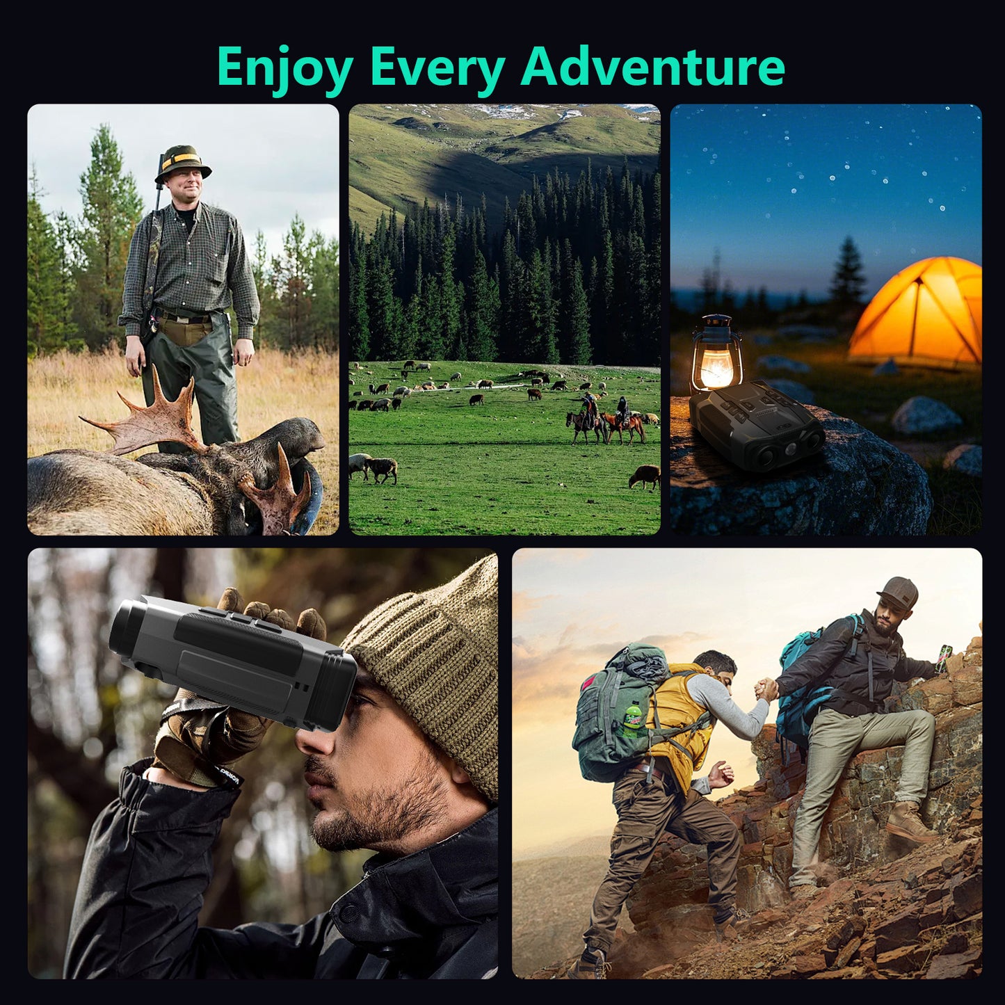 WARMTUYO Gray Night Vision Goggles for Adults,4K Night Vision Binoculars with 5000mAh Rechargeable Battery,32GB Card,with LED Flashlight for Camping & Security, Gifts for Men