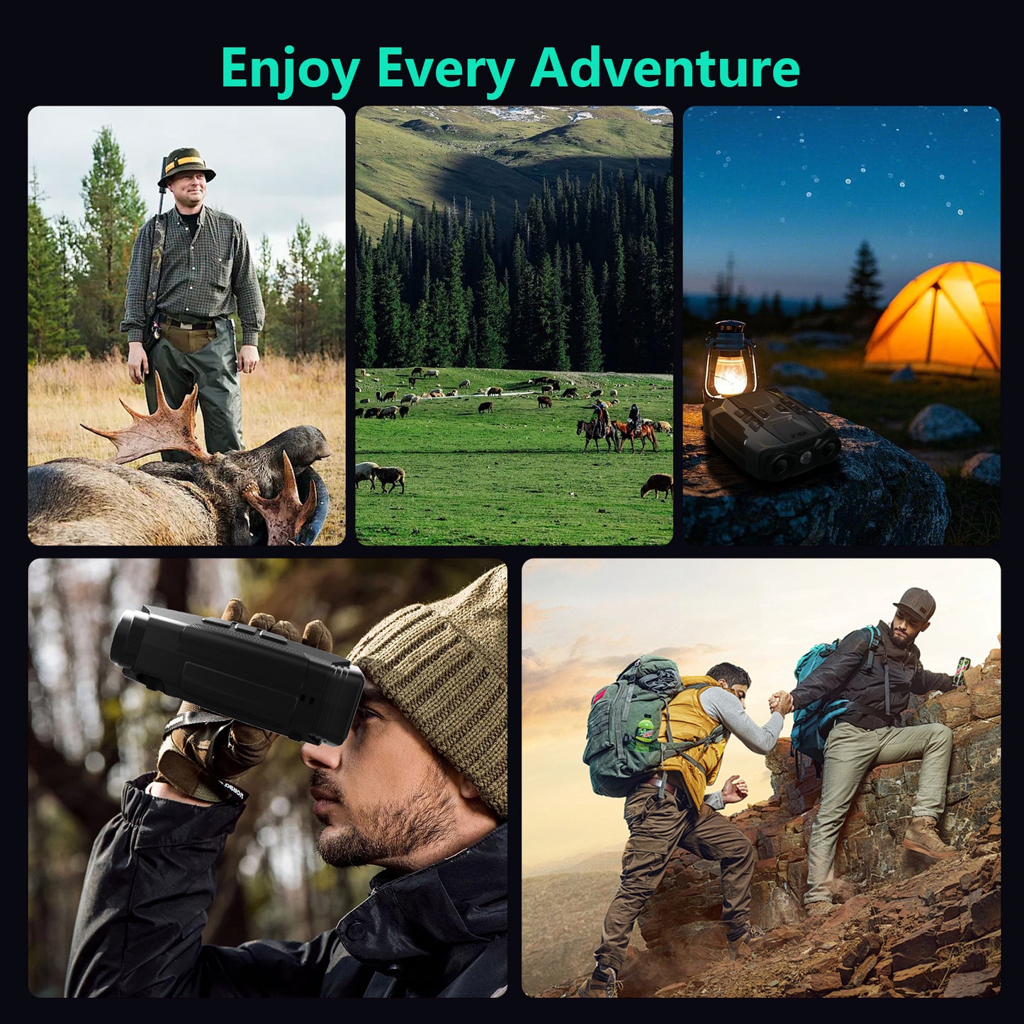 WARMTUYO Night Vision Binoculars, Infrared Night Vision Goggles with HD Video and Photo Modes, 32GB Card,with LED Flashlight for Camping & Security, Gifts for Men