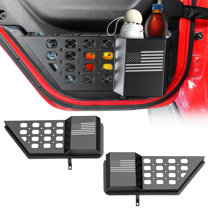 DIAMOOKY Rear Door Pocket Storage Box for Jeep Wrangler JL JLU 4XE 2018-2025 & Gladiator JT 2020-2022 2023 2024 2025, 2PCS - Rear Door Flag