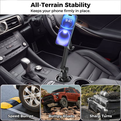 DIAMOOKY 2026 Magnetic Cup Holder Phone Mount for MagSafe, Hands-Free Adjustable Car Phone Holder Compatible with iPhone 17 16 15 14 13 12 Pro Max, Samsung & All Phones