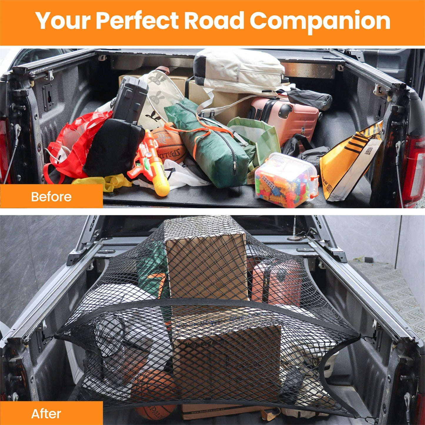 DIAMOOKY 7ft x 7ft Truck Bed Net, Universal Adjustable Elastic Mesh Organizer, Heavy Duty Cargo Net for Pickup Truck Bed, with 8 Hooks - Doube Layer