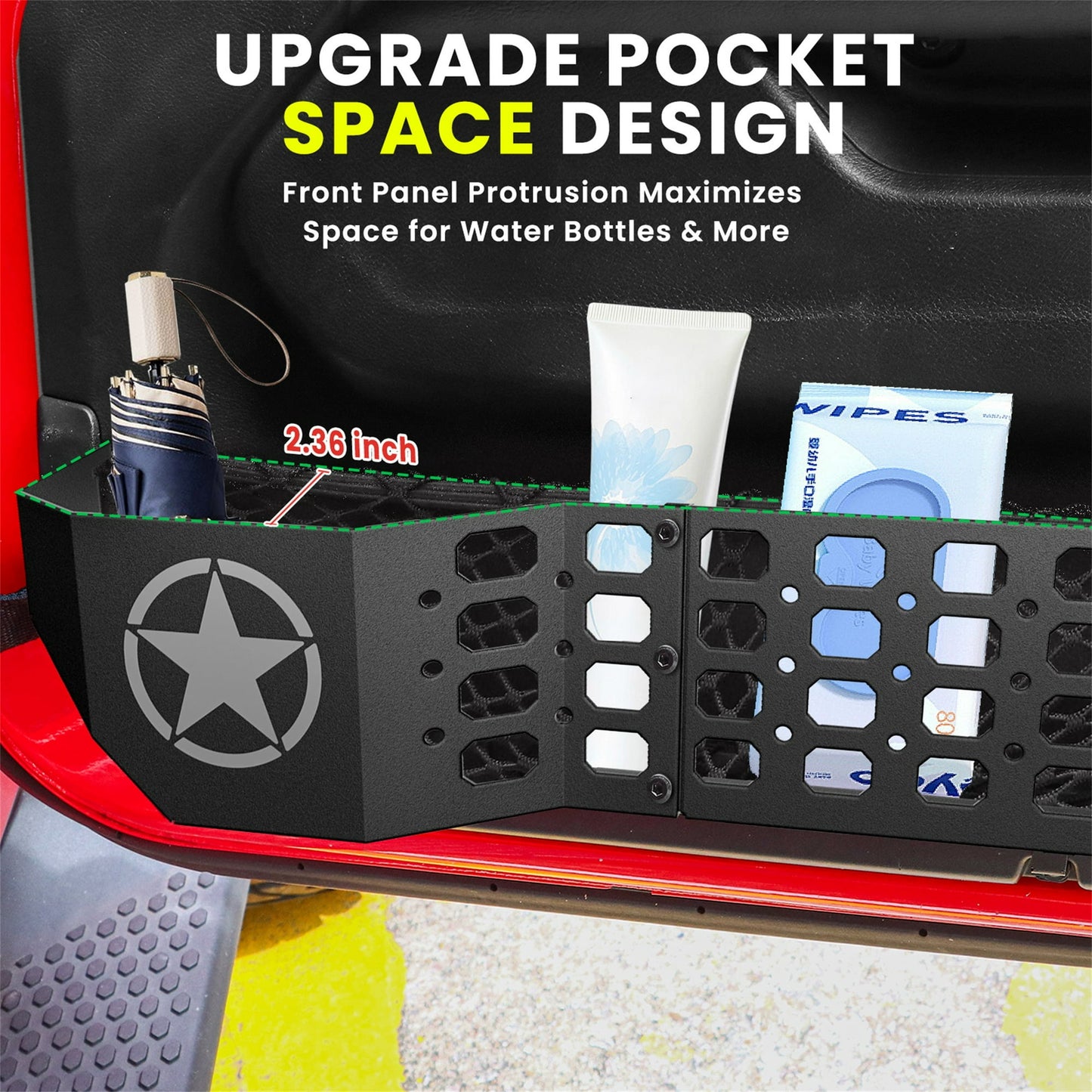 DIAMOOKY Front Door Pocket Storage Box for Jeep Wrangler JL JLU 4XE 2018-2025 & Gladiator JT 2020-2022 2023 2024 2025, 2PCS - Front Door Star