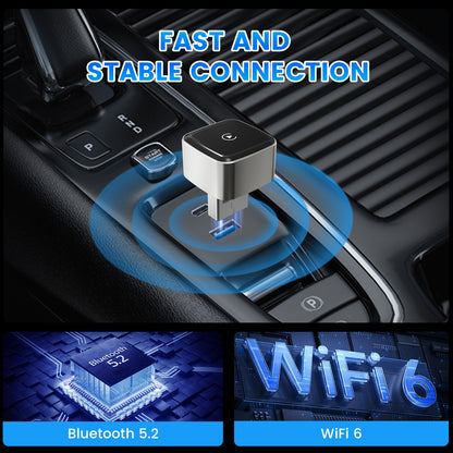 DIAMOOKY 2-in-1 Wireless CarPlay Adapter for Apple CarPlay & Android Auto, 2026 Plug & Play CarPlay Dongle Converts Wired to Wireless, Mini Bluetooth Car Play Adapter with Type-C Extension