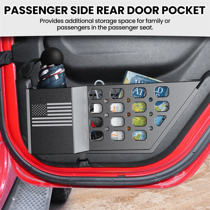 DIAMOOKY Rear Door Pocket Storage Box for Jeep Wrangler JL JLU 4XE 2018-2025 & Gladiator JT 2020-2022 2023 2024 2025, 2PCS - Rear Door Flag