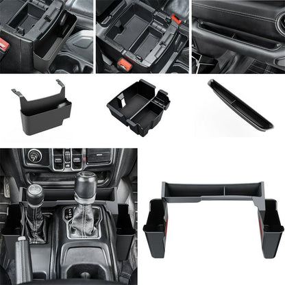 DIAMOOKY 4PCS Center Console Organizer for Jeep Wrangler JL JLU 4xe 2018-2025 & Gladiator JT 2020-2025 Accessories Gear Shift Side Tray Hanging Armrest Storage Box (Not for JK/JKU)