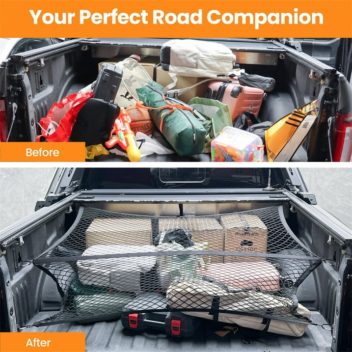 DIAMOOKY 7ft x 7ft Truck Bed Net, Universal Adjustable Elastic Mesh Organizer, Heavy Duty Cargo Net for Pickup Truck Bed, with 8 Hooks - Single Layer