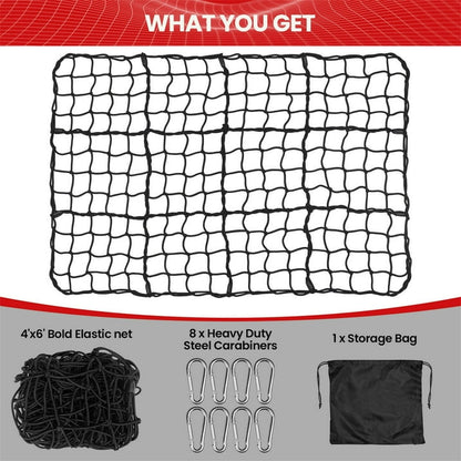 DIAMOOKY 12ft x 8ft Truck Bed Net, Universal Adjustable Elastic Mesh Organizer, Heavy Duty Cargo Net for Pickup Truck Bed, with 8 Hooks - Bold Single Layer