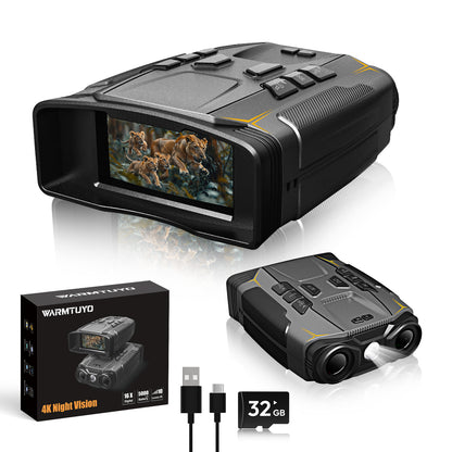 WARMTUYO Gray Night Vision Goggles for Adults,4K Night Vision Binoculars with 5000mAh Rechargeable Battery,32GB Card,with LED Flashlight for Camping & Security, Gifts for Men