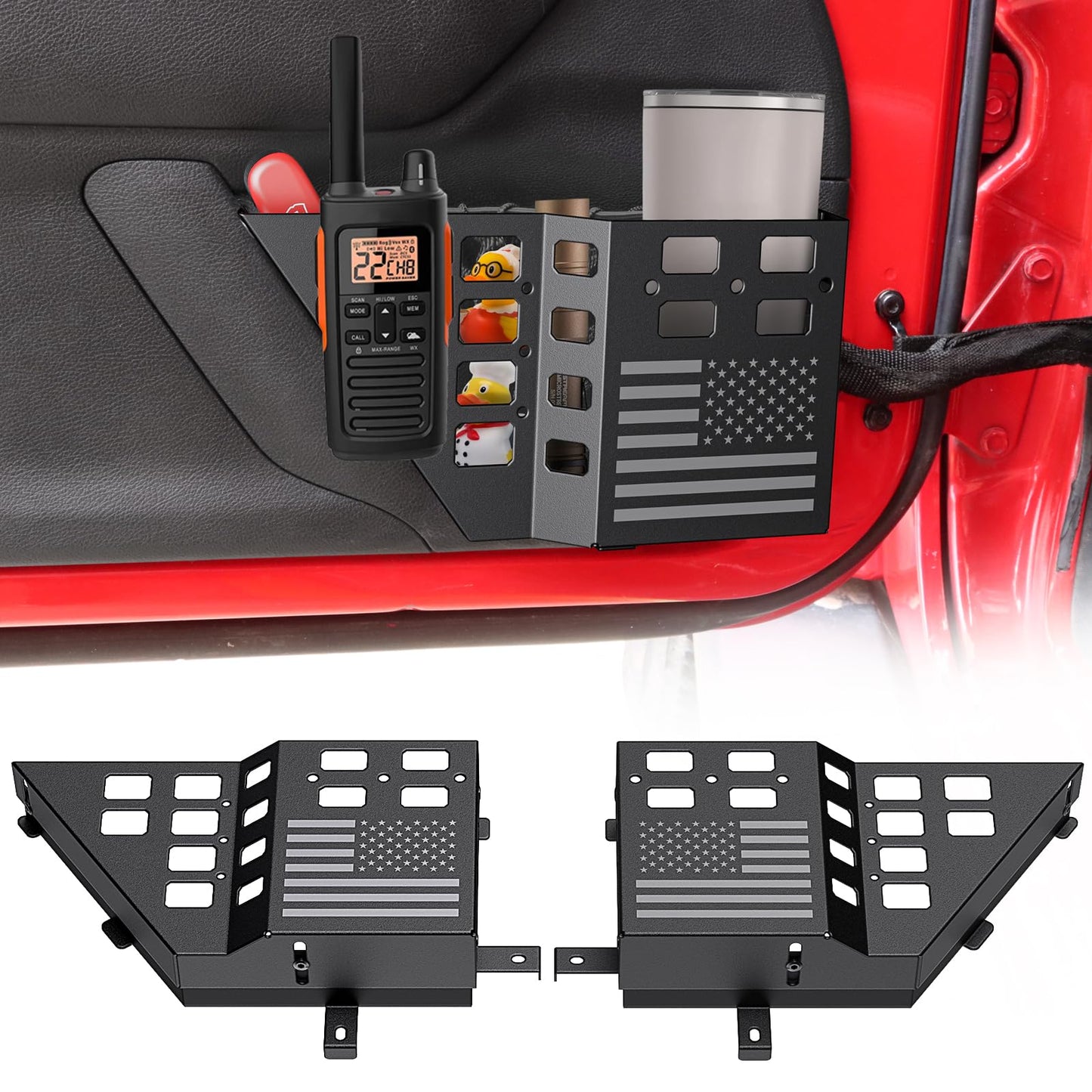 DIAMOOKY Upgraded Metal Front Door Pockets Molle Panels for Jeep Wrangler JK JKU 2007-2018 2/4 Doors, Adjustable Door Storage Box Organizer Accessories (2PCS)