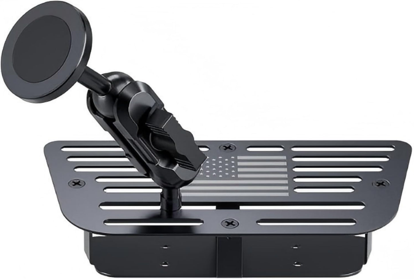 DIAMOOKY Stainless Steel Phone Mount for Jeep Wrangler JK JKU 2011-2017, All-Metal Magnetic & Clamp Dual-Head Dash Holder, Anti-Shake Cradle with American Flag Design, Uses OEM Screws