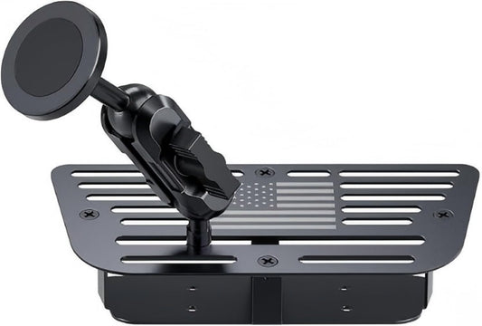 DIAMOOKY Stainless Steel Phone Mount for Jeep Wrangler JK JKU 2011-2017, All-Metal Magnetic & Clamp Dual-Head Dash Holder, Anti-Shake Cradle with American Flag Design, Uses OEM Screws
