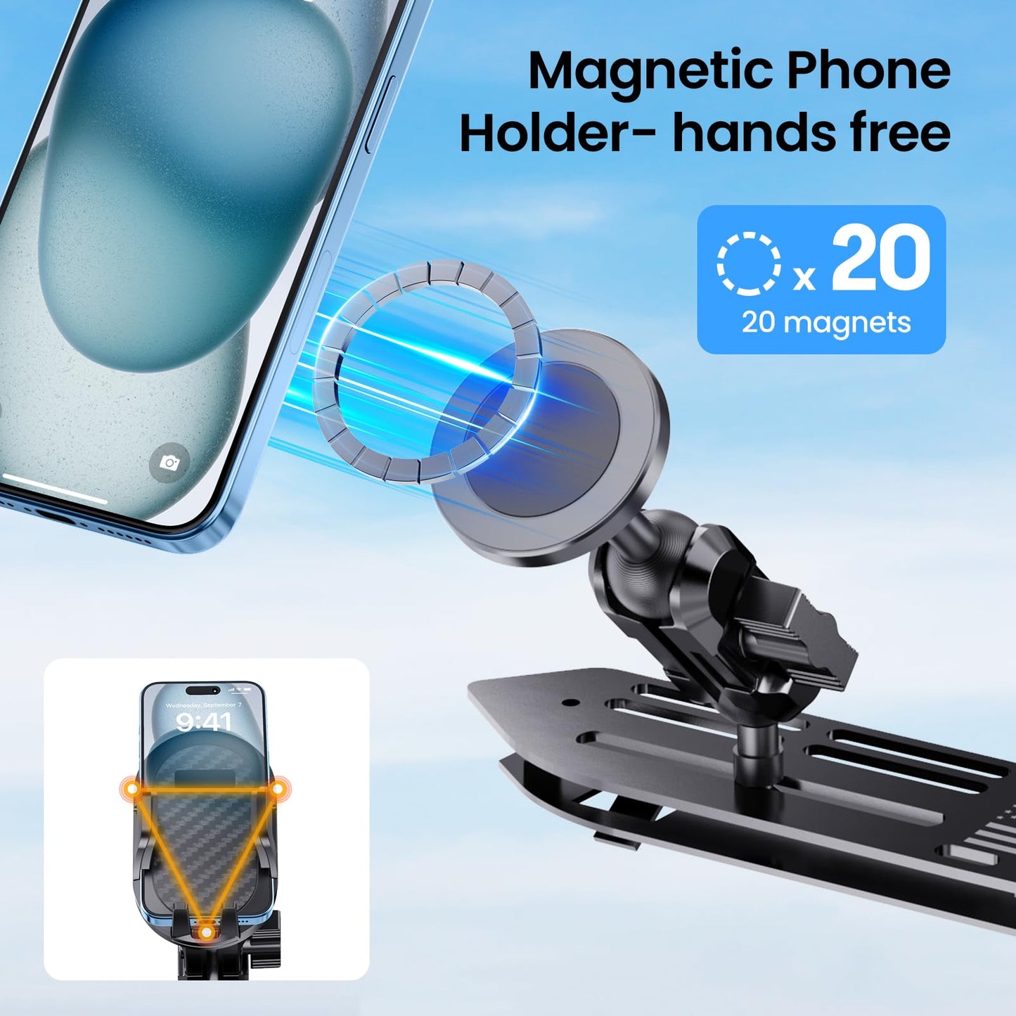 DIAMOOKY Stainless Steel Phone Mount for Jeep Wrangler JL (2018-2023) & Gladiator JT (2020-2023), Magnetic & Clamp Dual Holders, All-Metal Shakeproof Dash Bracket, Non-4xe