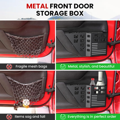 DIAMOOKY Upgraded Metal Front Door Pockets Molle Panels for Jeep Wrangler JK JKU 2007-2018 2/4 Doors, Adjustable Door Storage Box Organizer Accessories (2PCS)