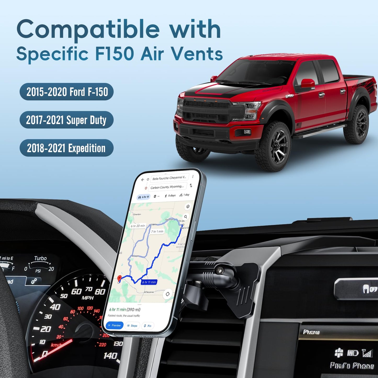 DIAMOOKY Magnetic Vent Phone Mount for Ford F150 (2015-2020), Super Duty (2017-2021) & Expedition (2018-2021), Full Metal Car Phone Holder Bracket for All iPhone & Android