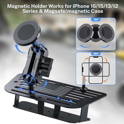 DIAMOOKY Stainless Steel Phone Mount for Jeep Wrangler JK JKU 2011-2017, All-Metal Magnetic & Clamp Dual-Head Dash Holder, Anti-Shake Cradle with American Flag Design, Uses OEM Screws
