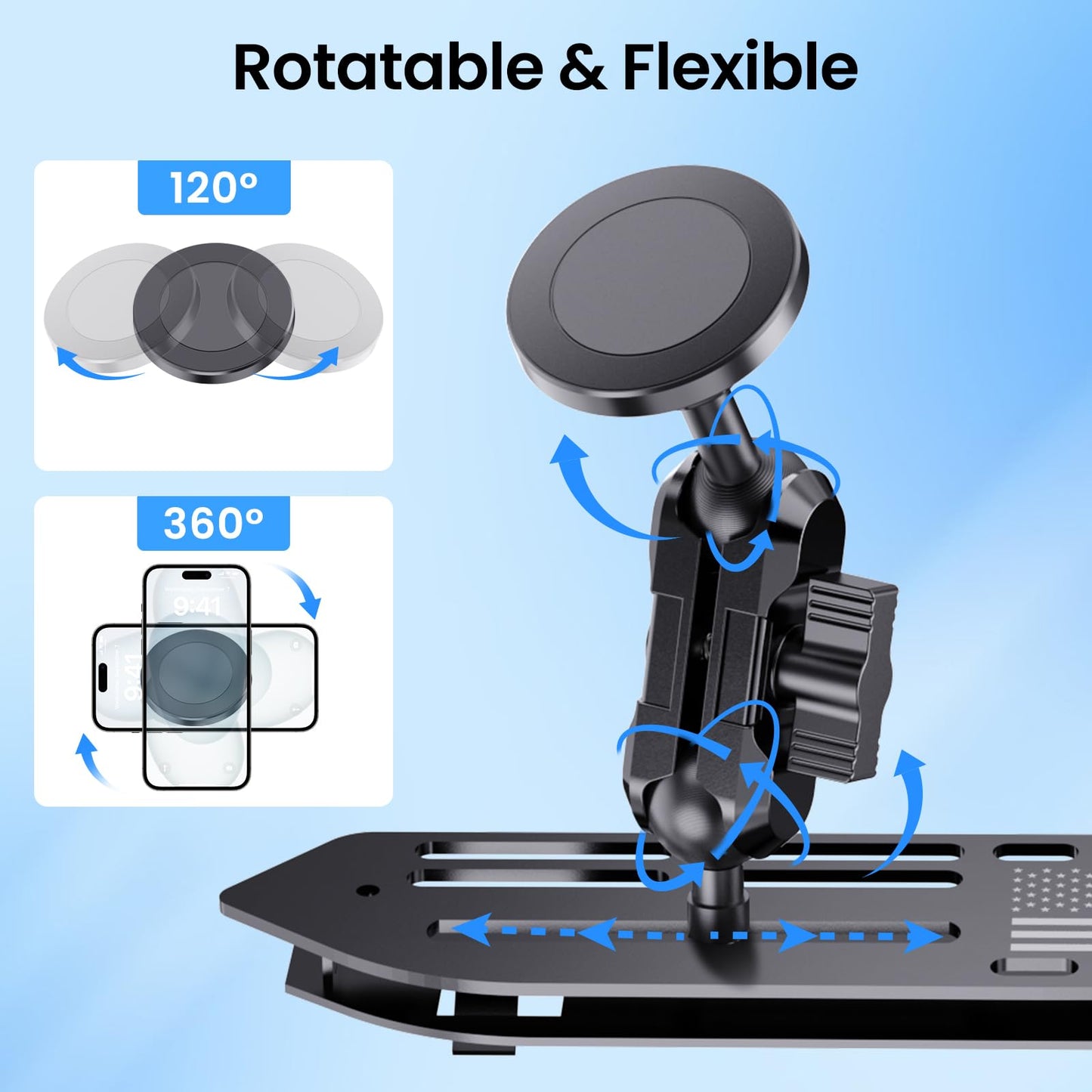 DIAMOOKY Stainless Steel Phone Mount for Jeep Wrangler JL (2018-2023) & Gladiator JT (2020-2023), Magnetic & Clamp Dual Holders, All-Metal Shakeproof Dash Bracket, Non-4xe
